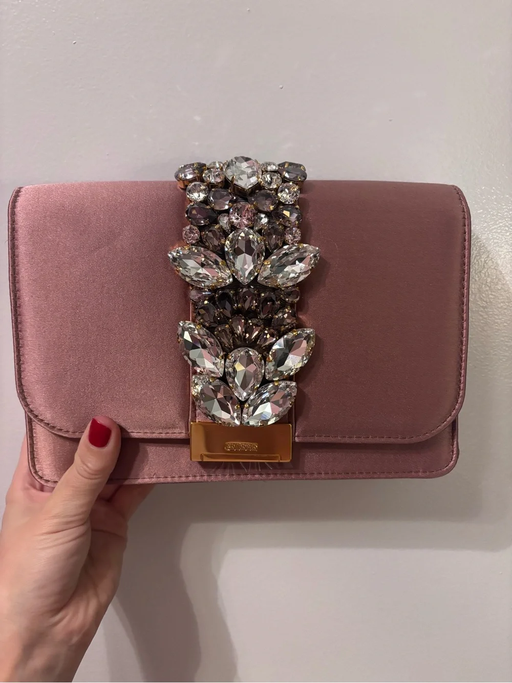 NEW - Never Worn GEDEBE Pink Satin Embellished Crossbody Bag